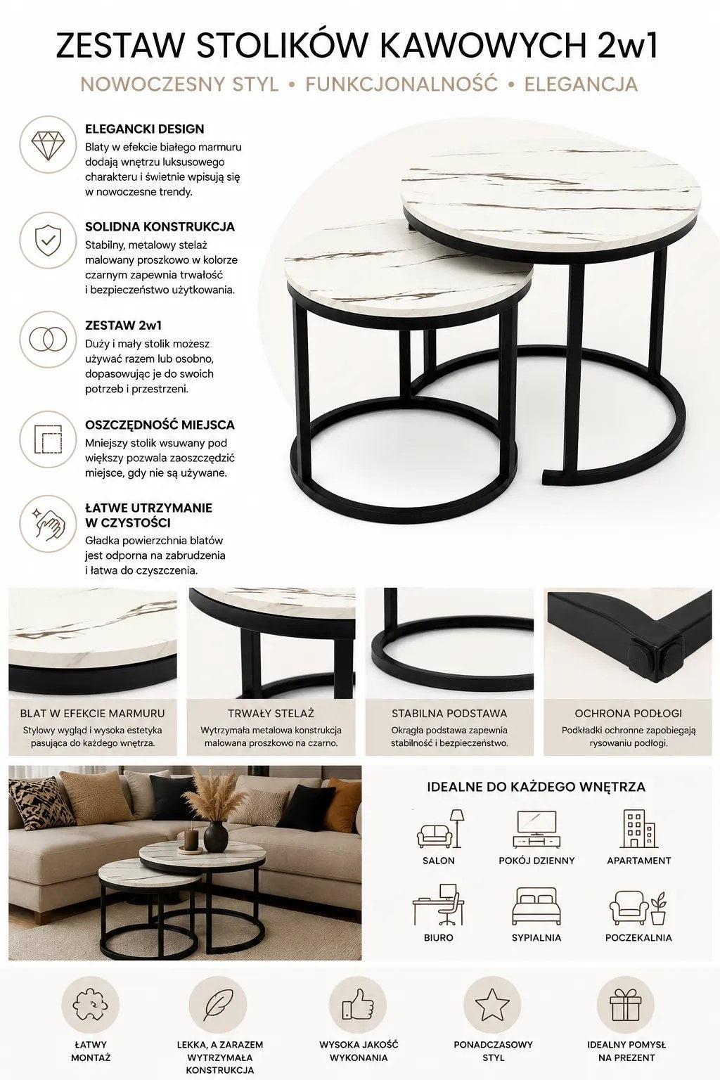 Kunert Coffee table set Alpine, 2 nesting tables, marble look - photo 10