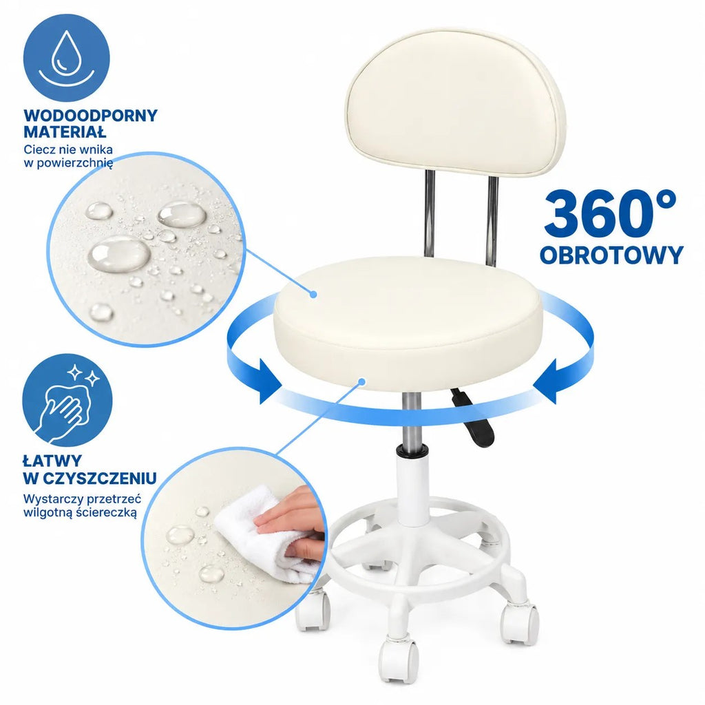 Kunert Beauty stool Bella with backrest, swivel – white - photo 5