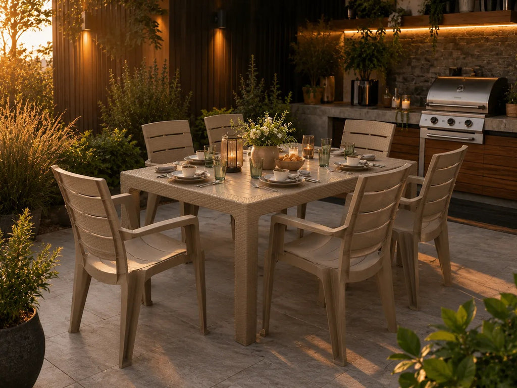 Kunert Garden furniture set Adler: table 140x80 cm + 6 chairs, rattan look – cappuccino - photo 5