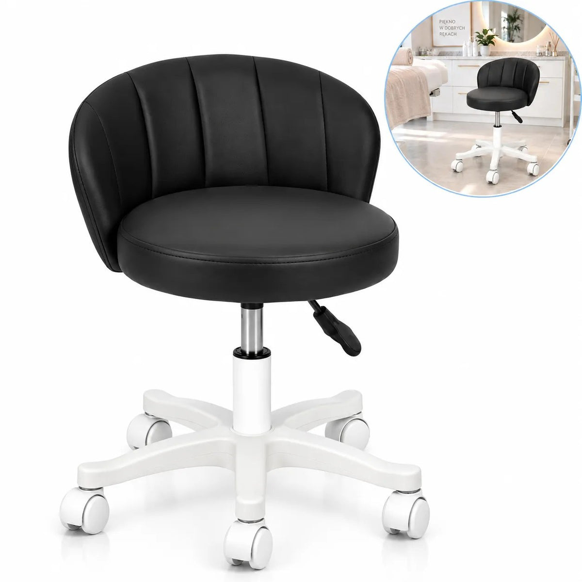 Kunert Beauty stool Aurea with backrest, height-adjustable – black