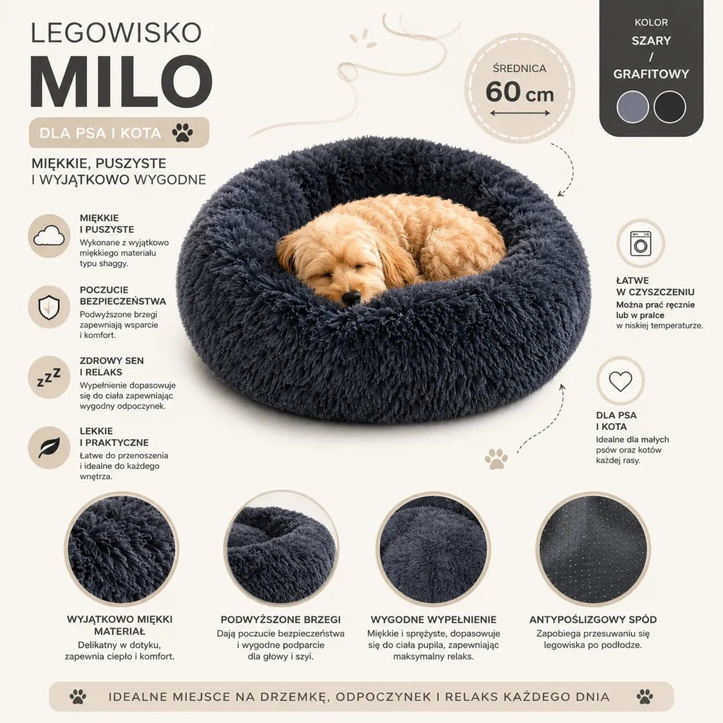 Kunert Round fluffy dog & cat bed MILO 60 cm – graphite - photo 10