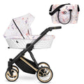 Kunert Ivento Premium Pram with Carrycot – Gold Frame – Delicate Flowers