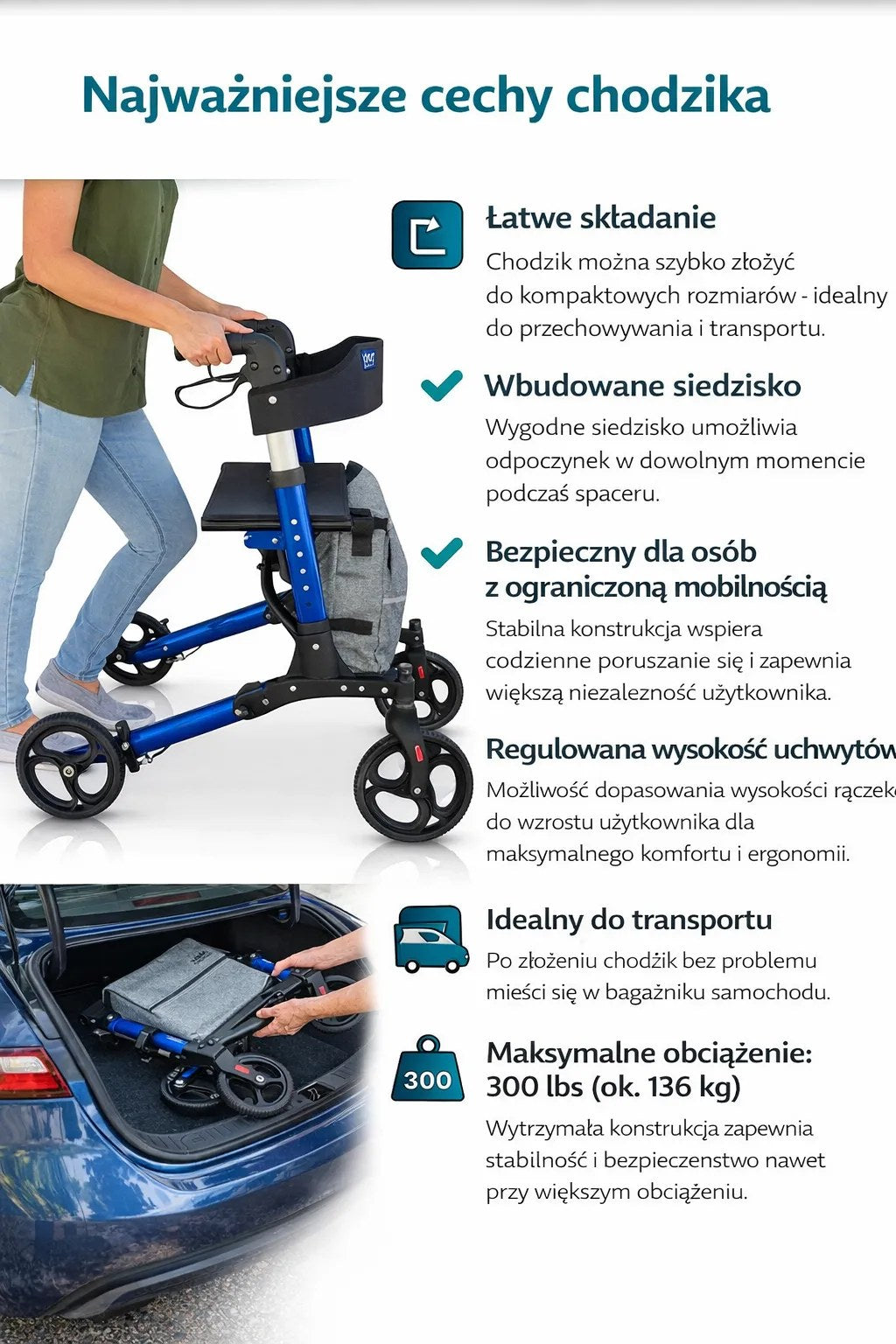 Kunert Rollator Dynamic 4-wheel with seat and bag - photo 2