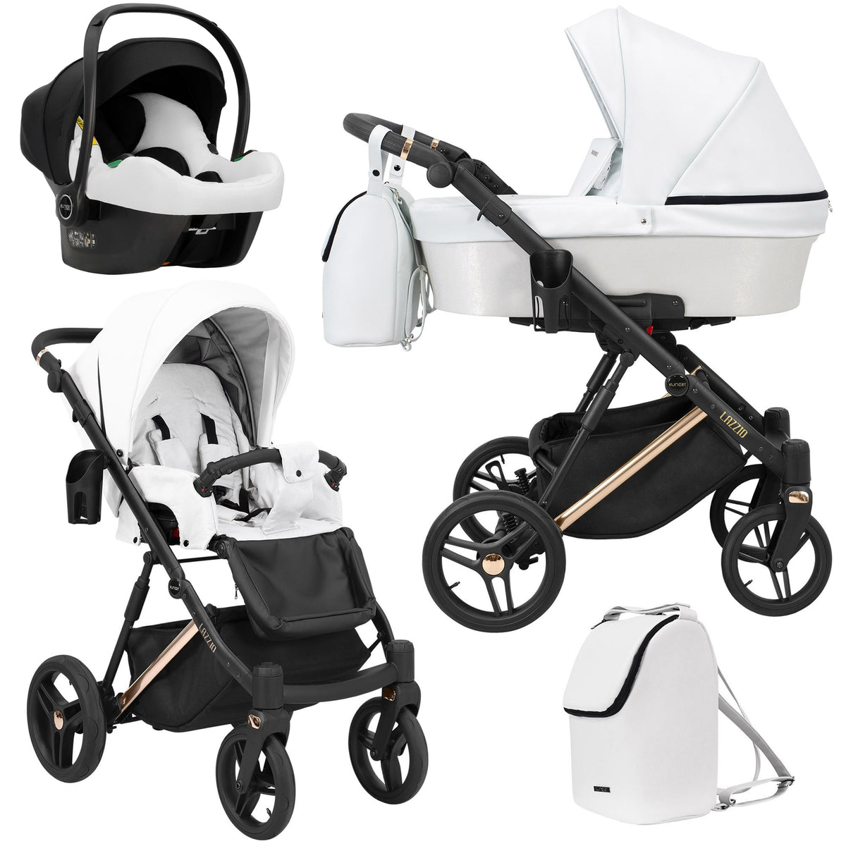 Wózek dziecięcy Kunert Lazzio Premium 3w1 - Miedziana rama - kolor: Biały Eco
