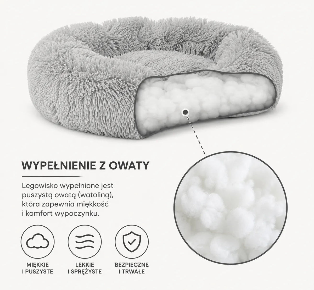 Kunert Round fluffy dog & cat bed MILO 80 cm – graphite - photo 4
