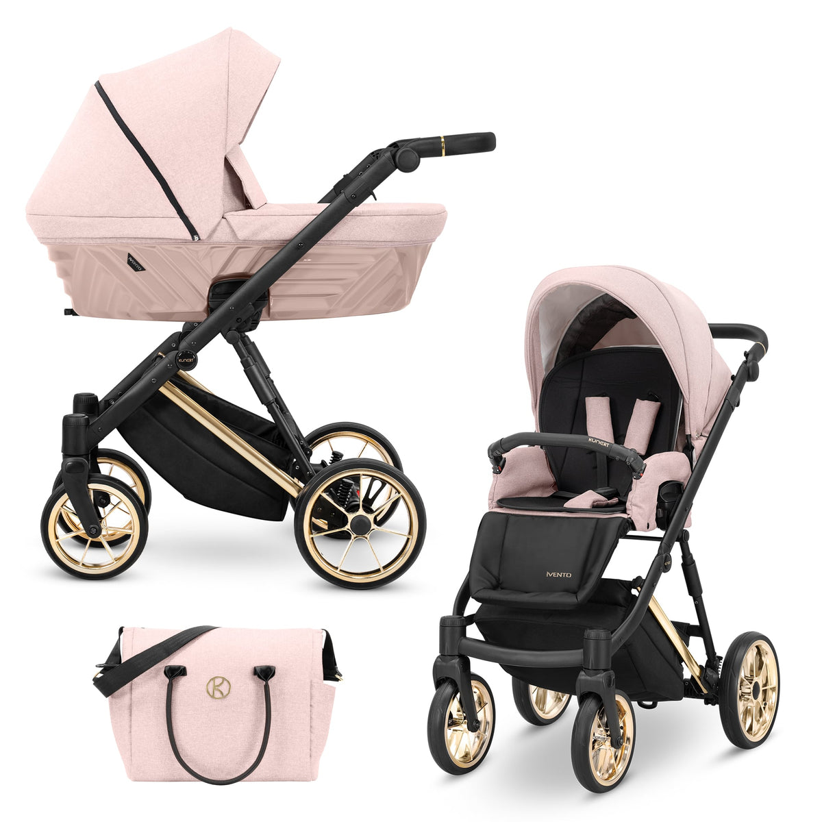 Wózek dziecięcy Kunert Ivento Premium 2w1 - złota rama - kolor: Smoky Pink
