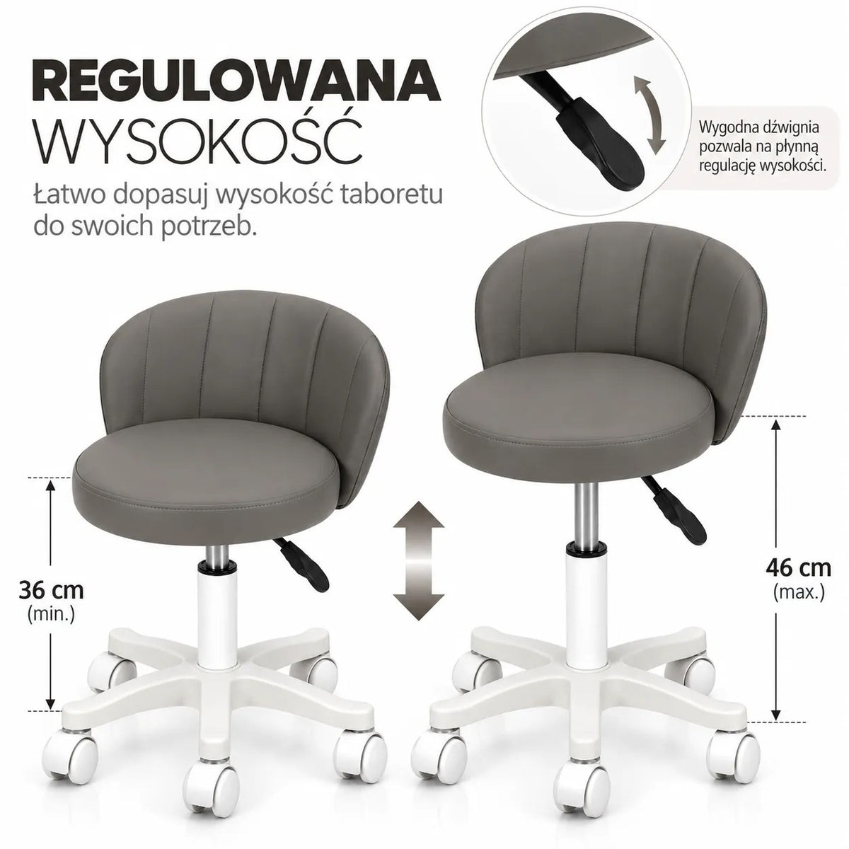 Kunert Beauty stool Aurea with backrest, height-adjustable – grey - photo 5