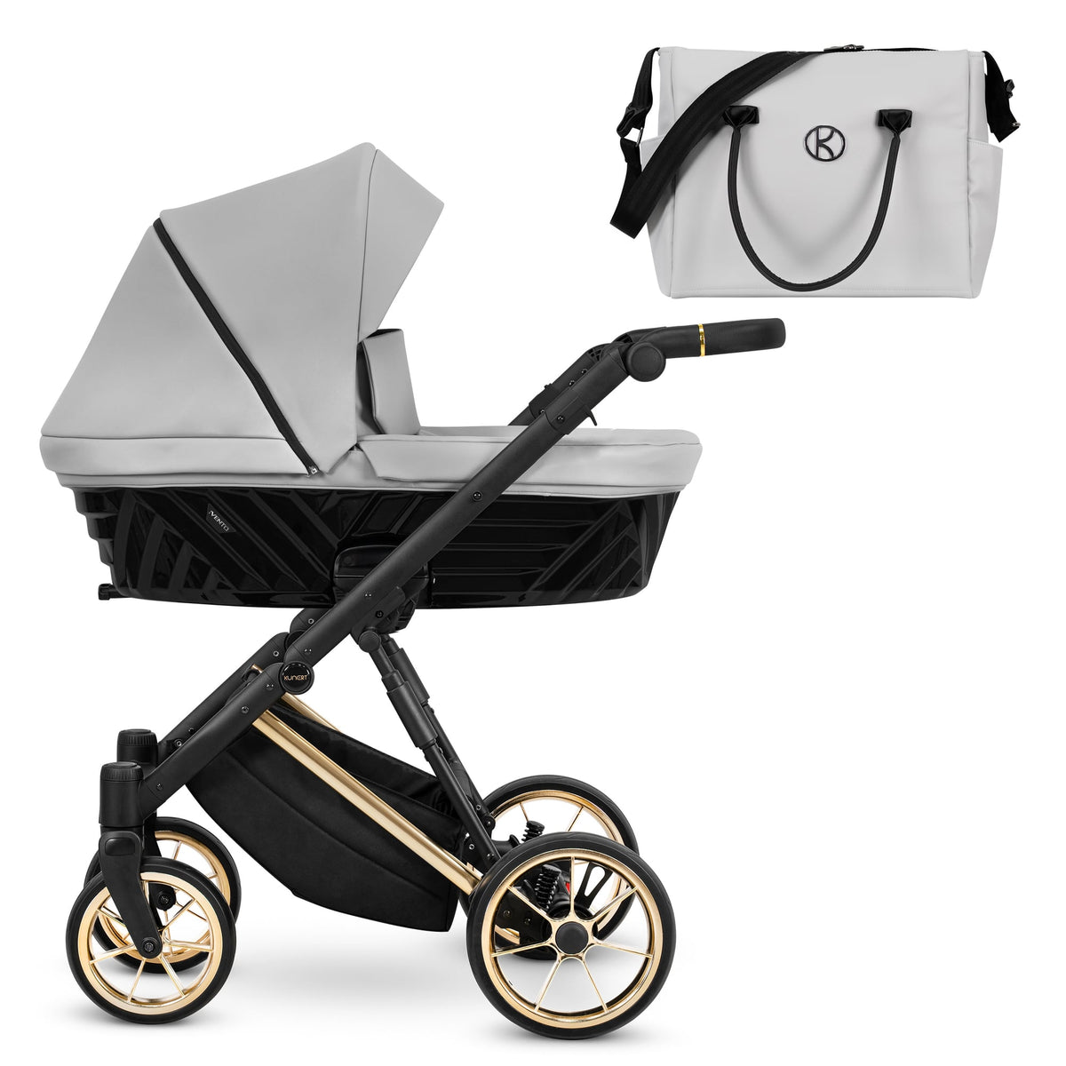 Kunert Ivento Premium Pram with Carrycot – Gold Frame – Dove Grey