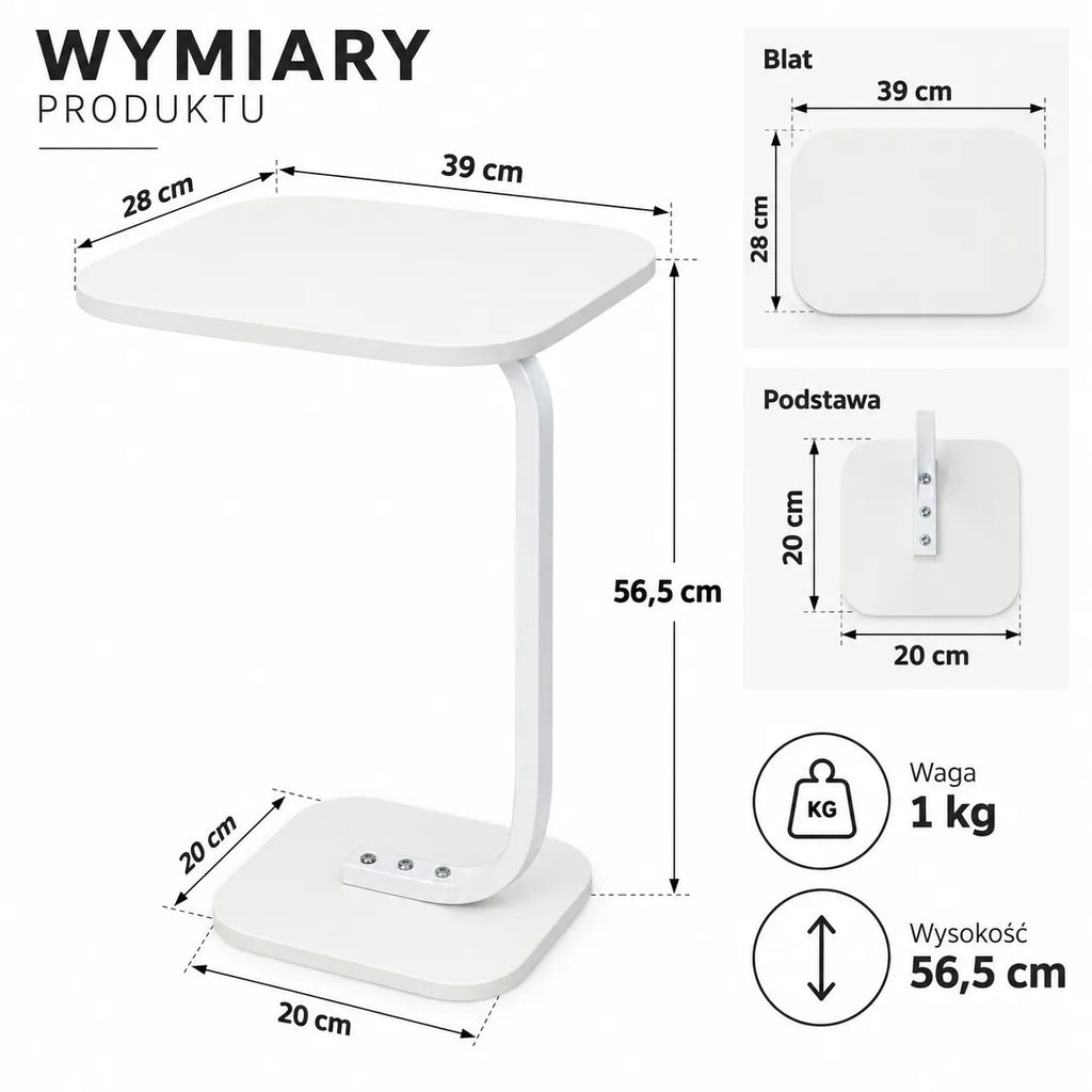 Kunert C-shaped side table Vero for sofa and laptop – white - photo 3