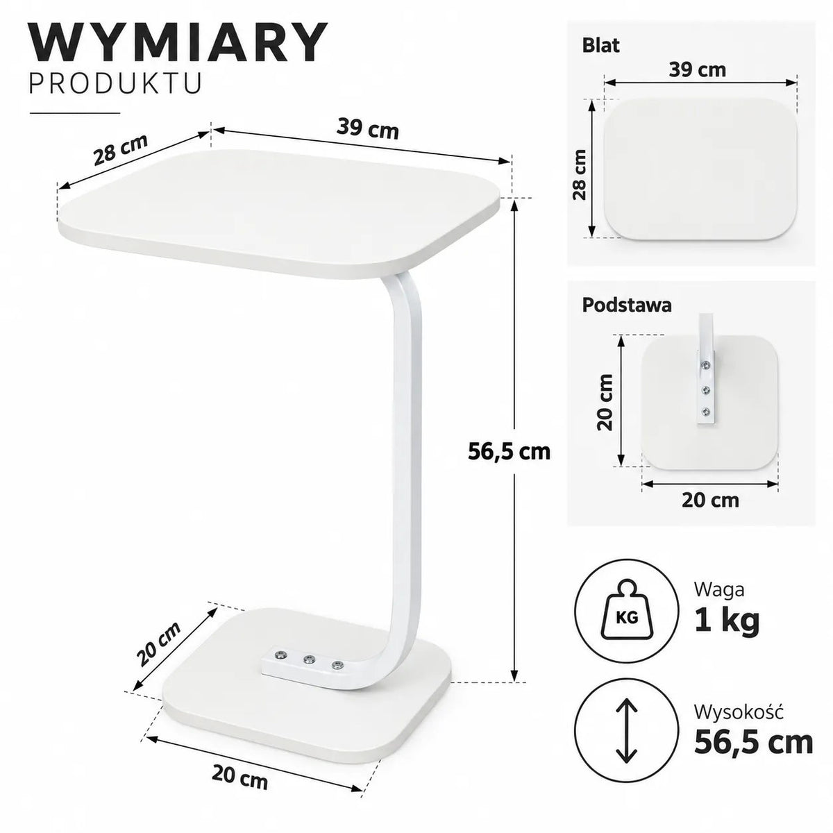 Kunert C-shaped side table Vero for sofa and laptop – white - photo 3