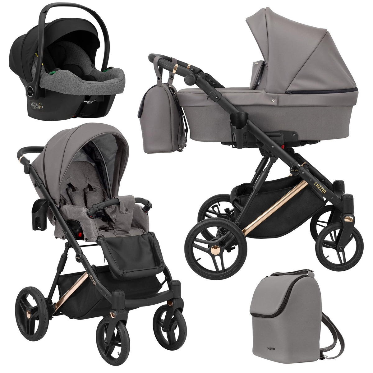 Wózek dziecięcy Kunert Lazzio Premium 3w1 - Miedziana rama - kolor: Grafit Eco