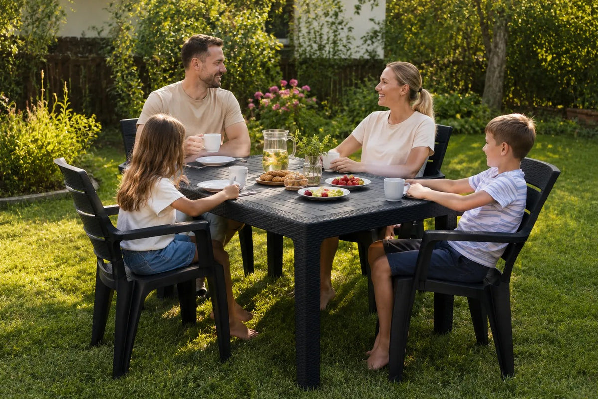Kunert Garden furniture set Adler: table 140x80 cm + 6 chairs, rattan look – graphite - photo 2
