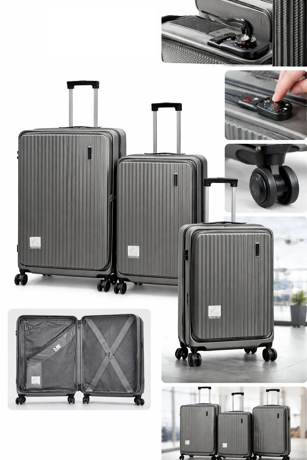 Kunert Hard-shell suitcase set Tabi, 3 pieces, 360° wheels, combination lock – graphite - photo 4