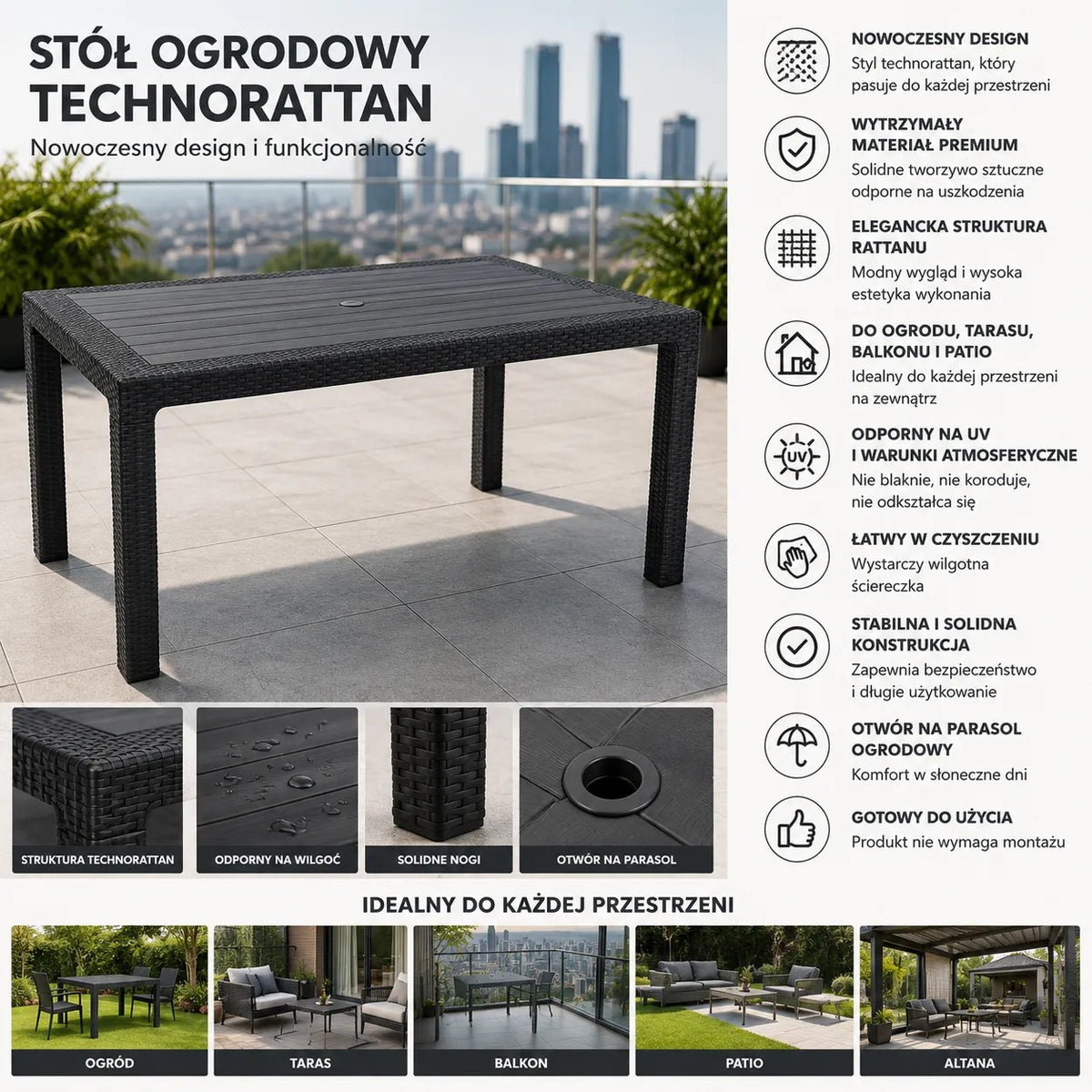 Kunert Garden furniture set Solo 6+1: table + 6 chairs, rattan look – graphite - photo 3