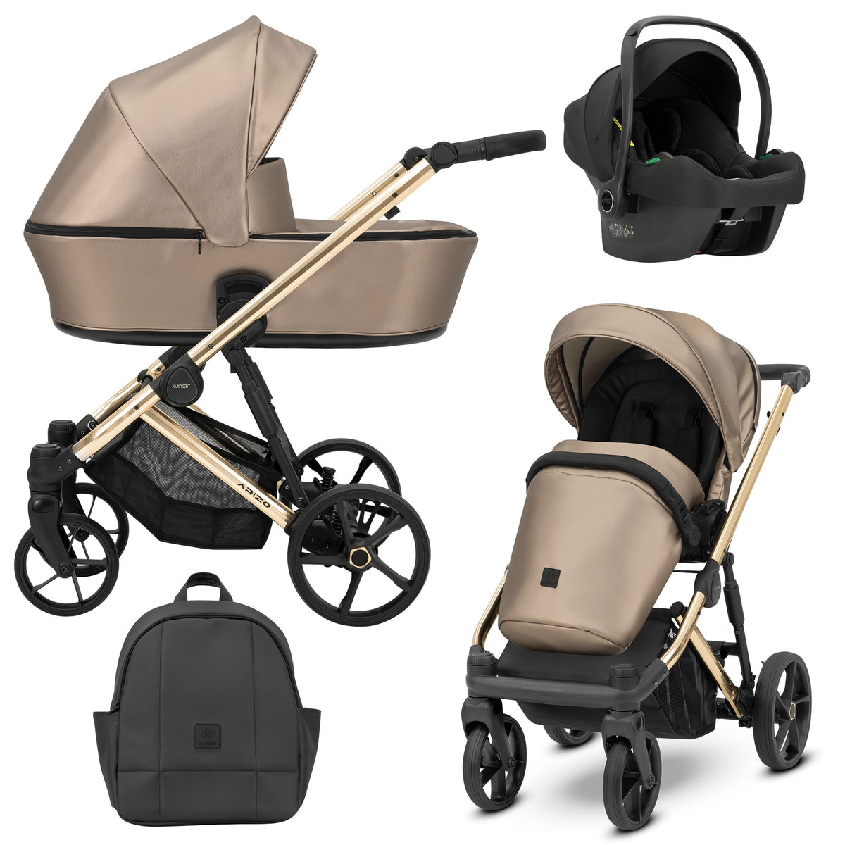 Wózek dziecięcy Kunert Arizo Premium 3w1 - złota rama - kolor: Cappucino Eco