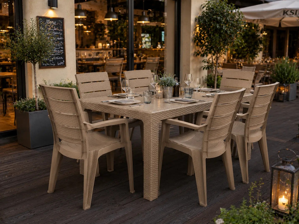 Kunert Garden furniture set Adler: table 140x80 cm + 6 chairs, rattan look – cappuccino - photo 6