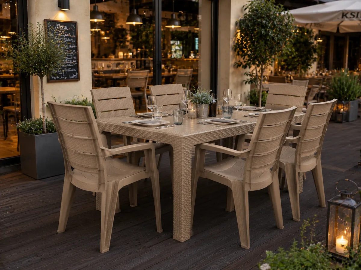 Kunert Garden furniture set Adler: table 140x80 cm + 6 chairs, rattan look – cappuccino - photo 6