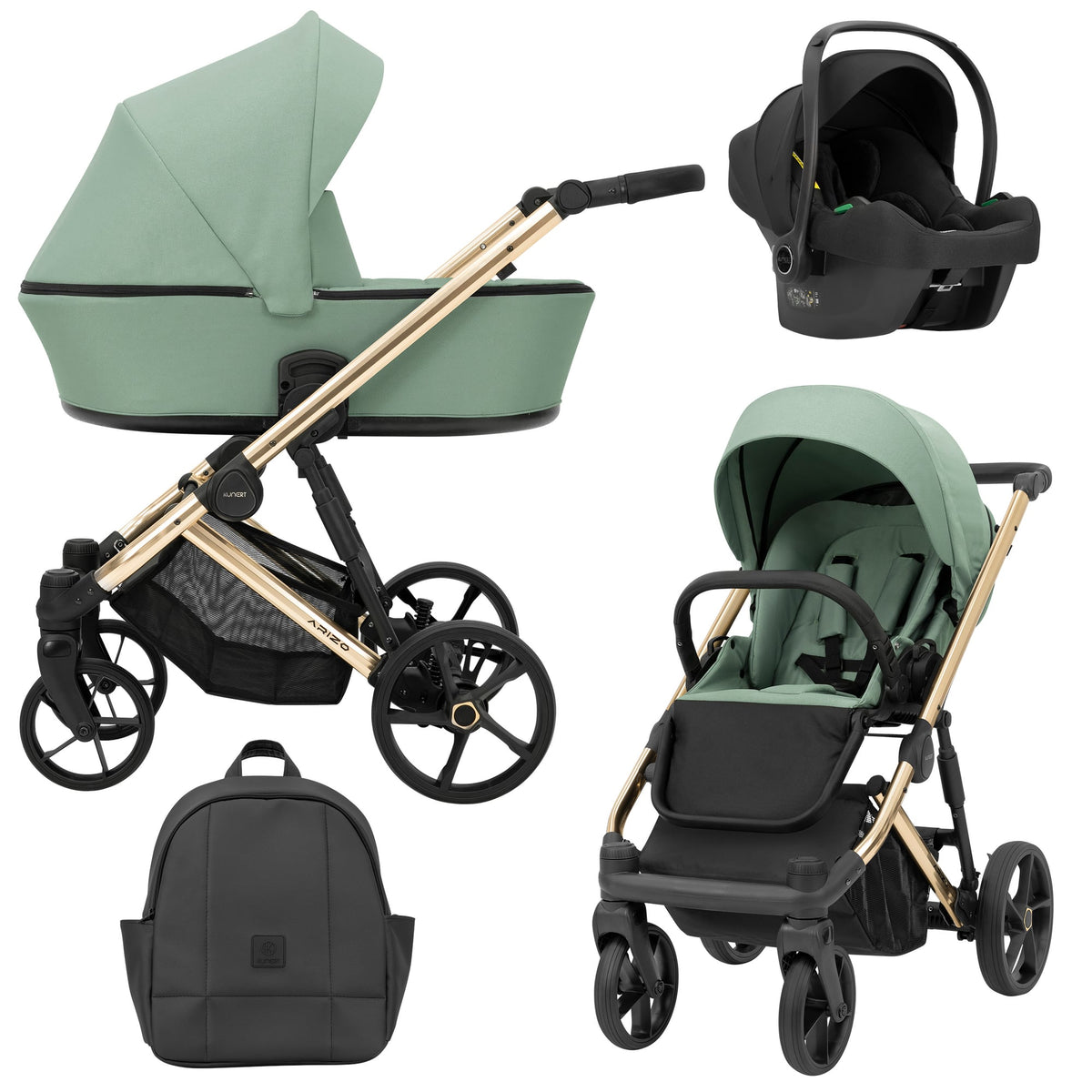 Wózek dziecięcy Kunert Arizo Premium 3w1 - złota rama - kolor: Mint