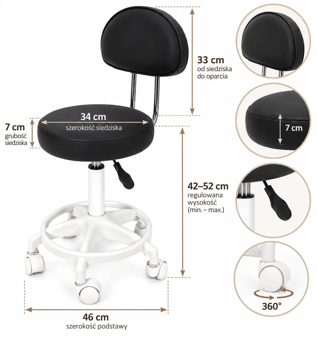 Kunert Beauty stool Bella with backrest, swivel – black - photo 9