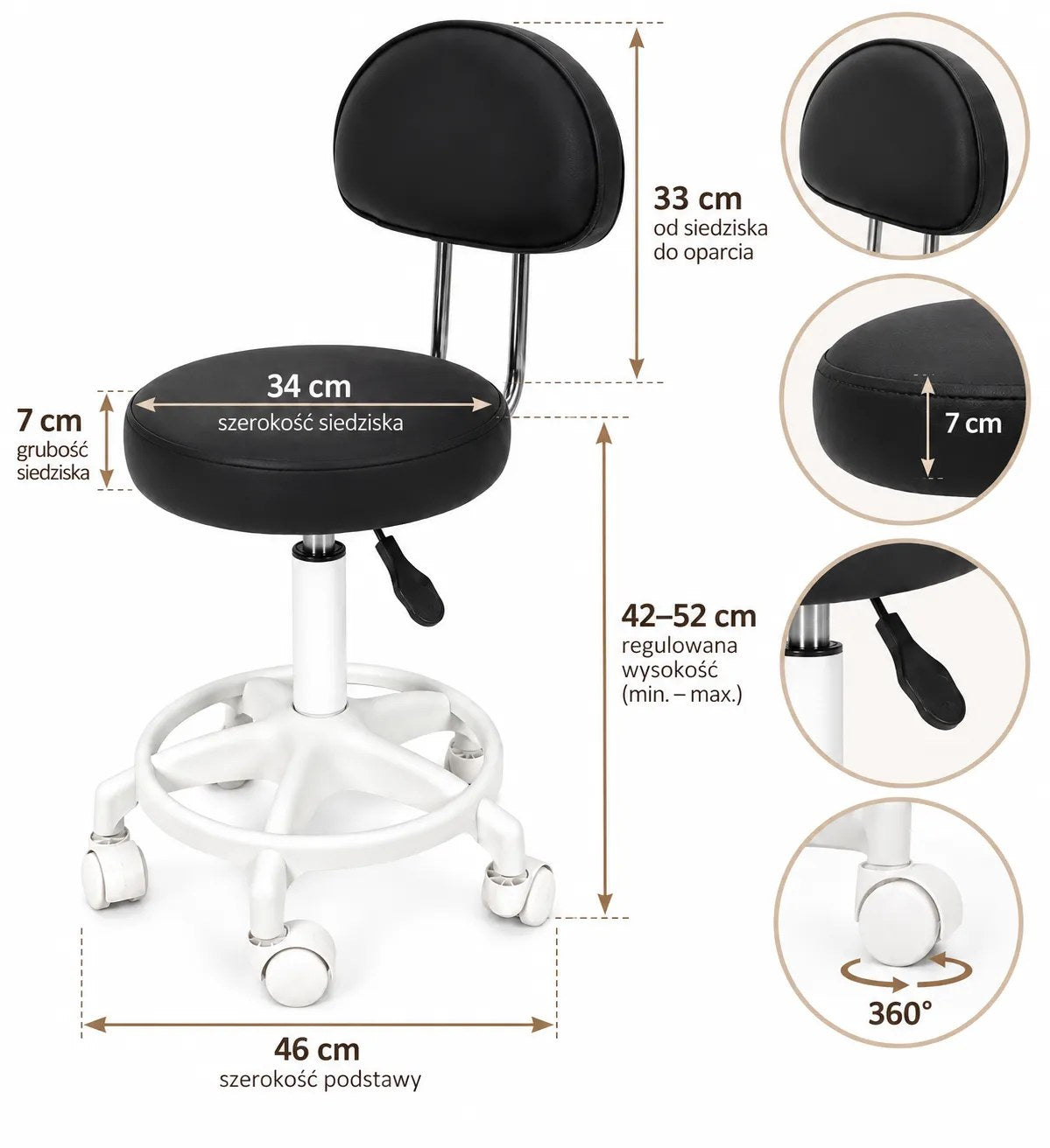 Kunert Beauty stool Bella with backrest, swivel – black - photo 9