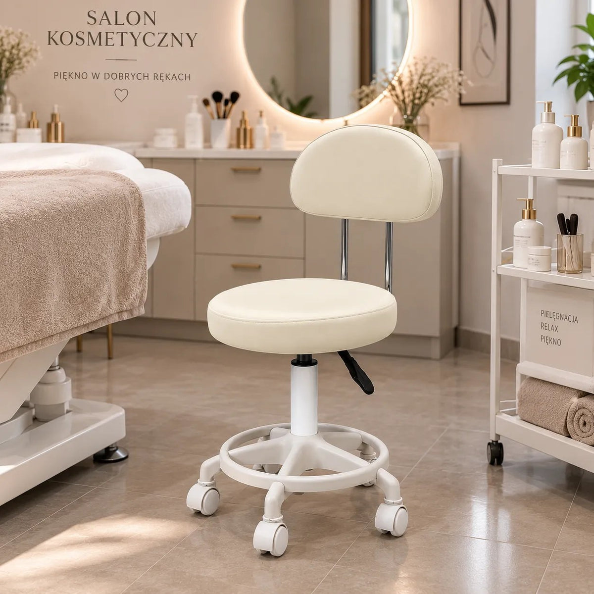 Kunert Beauty stool Bella with backrest, swivel – white - photo 7
