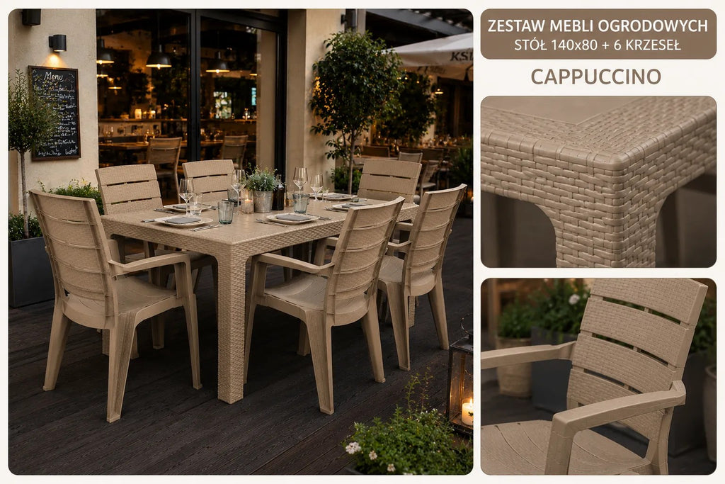 Kunert Garden furniture set Adler: table 140x80 cm + 6 chairs, rattan look – cappuccino - photo 7