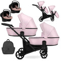 Wózek bliźniaczy Kunert Brav Duo 3w1 - czarna rama - kolor: Baby Pink Eco