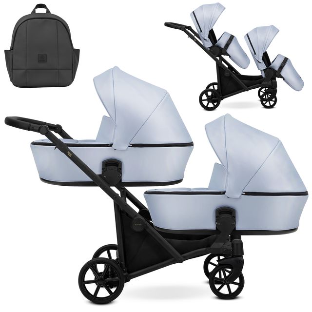 Wózek bliźniaczy Kunert Brav Duo 2w1 - czarna rama - kolor: Baby Blue Eco