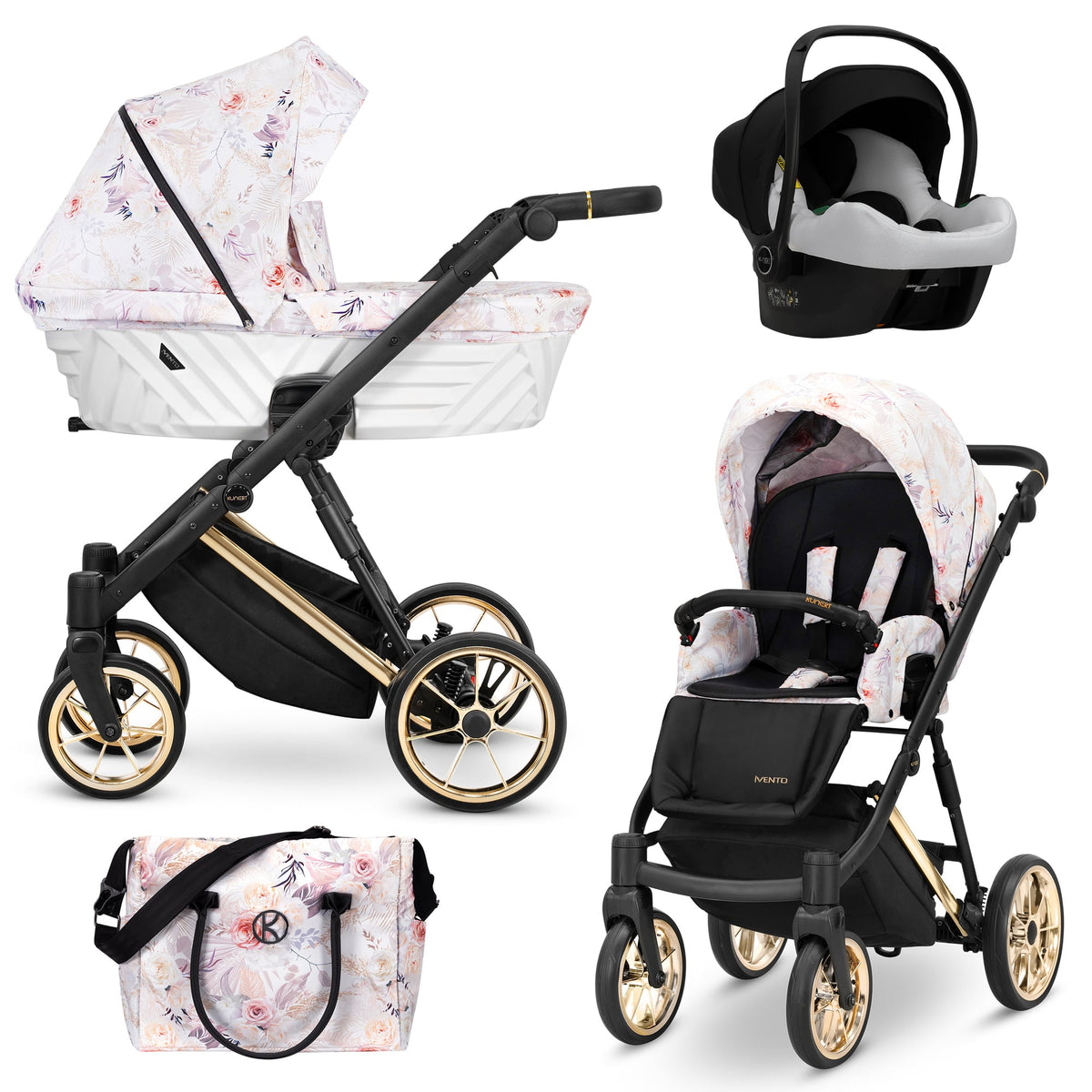 Kunert Ivento Premium 3-in-1 Stroller – Delicate Flowers – image 1