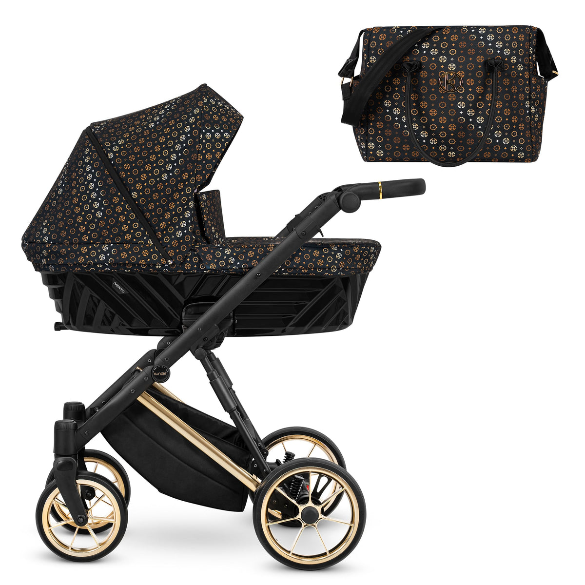 Kunert Ivento Premium Pram with Carrycot – Gold Frame – Black Style