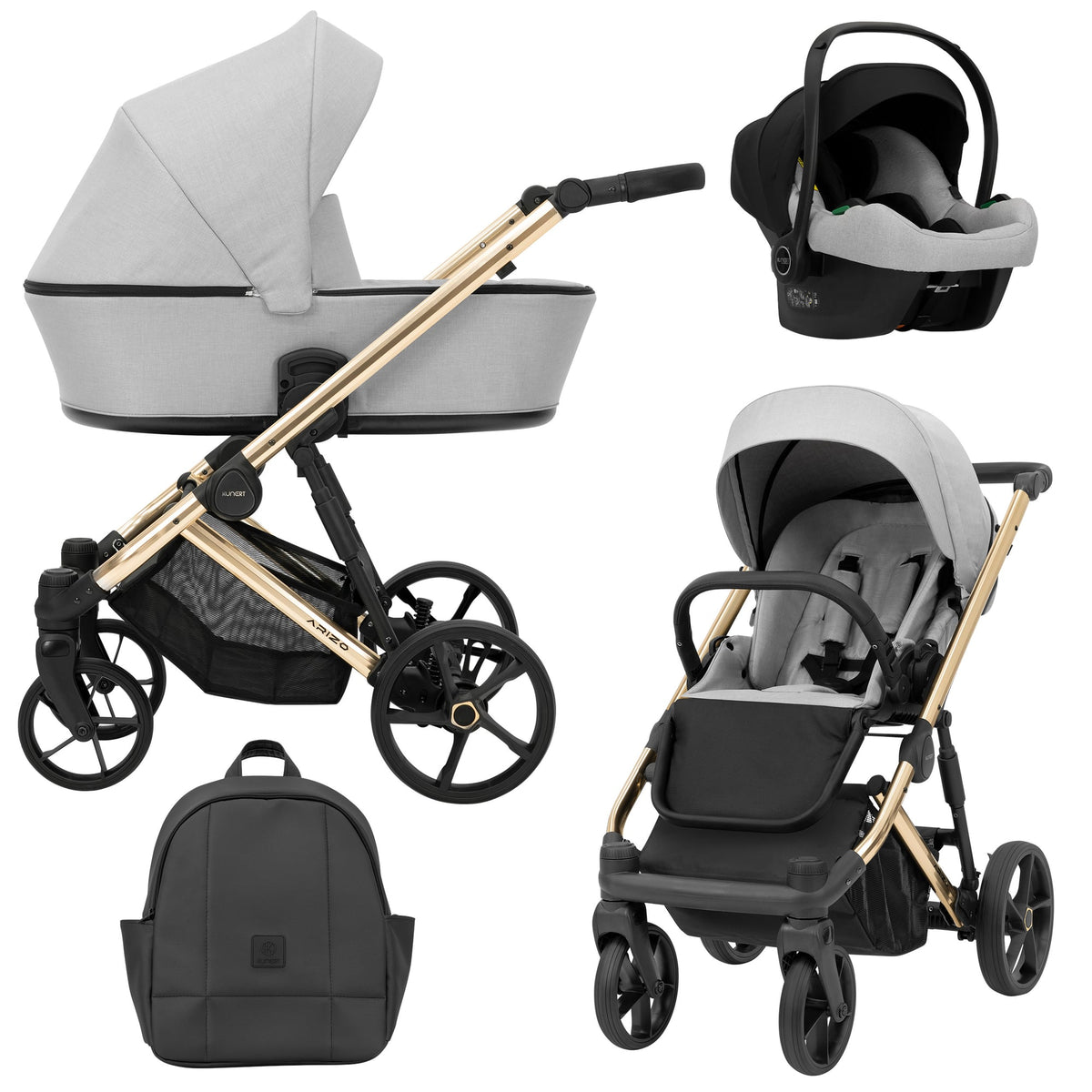 Wózek dziecięcy Kunert Arizo Premium 3w1 - złota rama - kolor: Grey