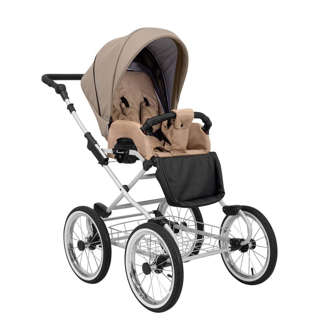 Wózek dziecięcy Kunert Romantic z gondolą - Srebrna rama - kolor: Cappucino Eco