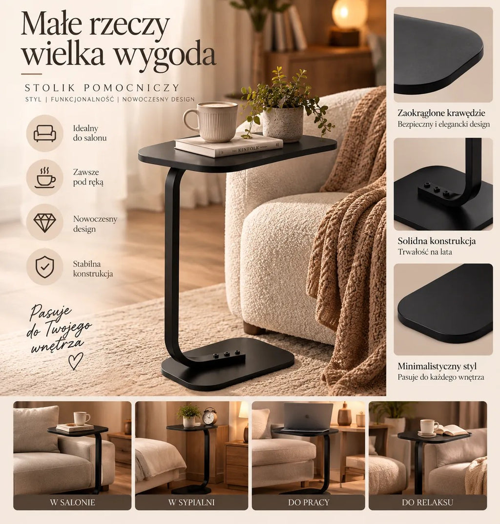 Kunert C-shaped side table Vero for sofa and laptop – black - photo 7