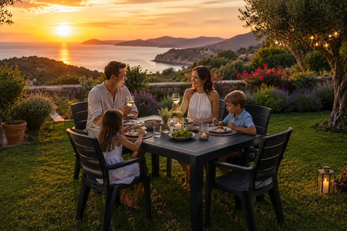 Kunert Garden furniture set Adler: table 140x80 cm + 6 chairs, rattan look – graphite - photo 3