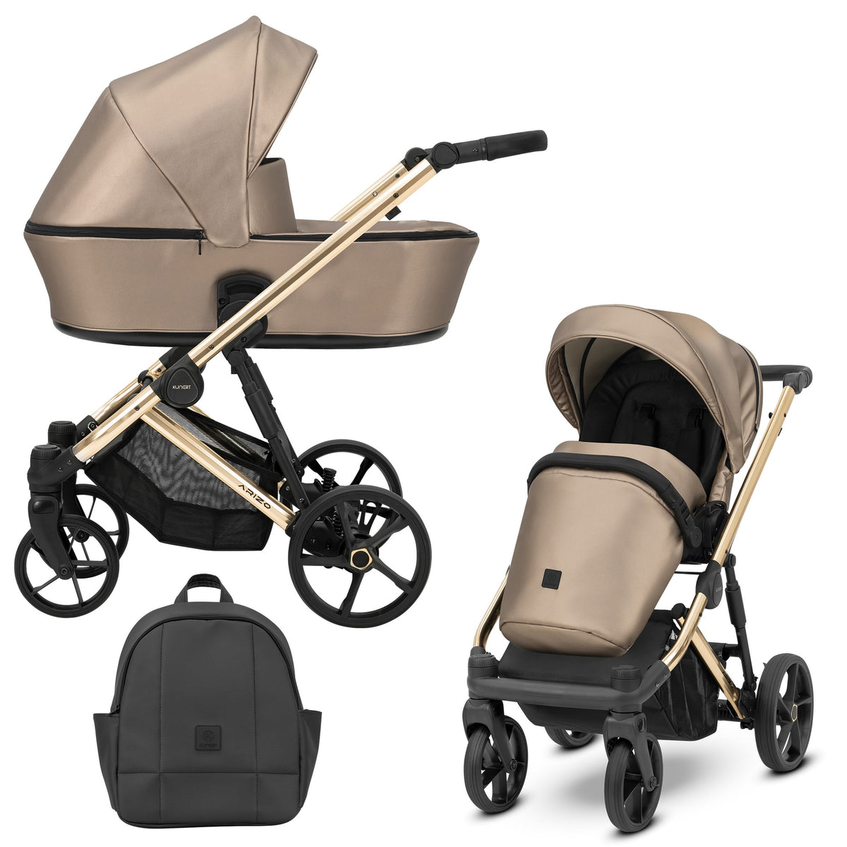 Wózek dziecięcy Kunert Arizo Premium 2w1 - złota rama - kolor: Cappucino Eco