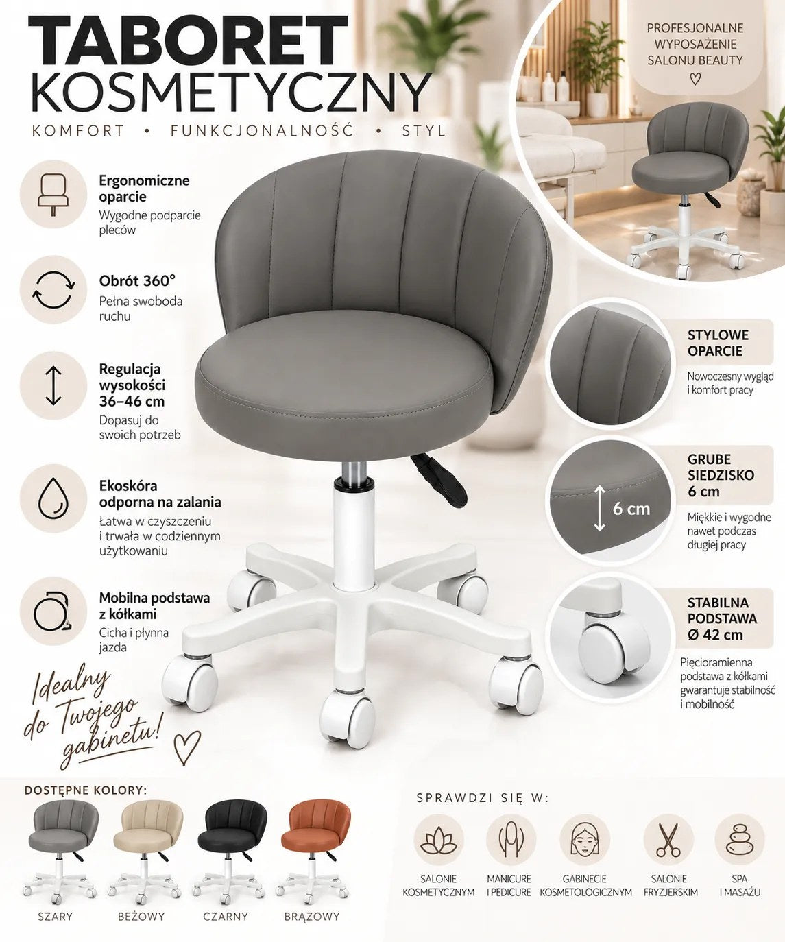 Kunert Beauty stool Aurea with backrest, height-adjustable – grey - photo 9