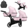 Wózek bliźniaczy Kunert Brav Duo 2w1 - czarna rama - kolor: Baby Pink Eco
