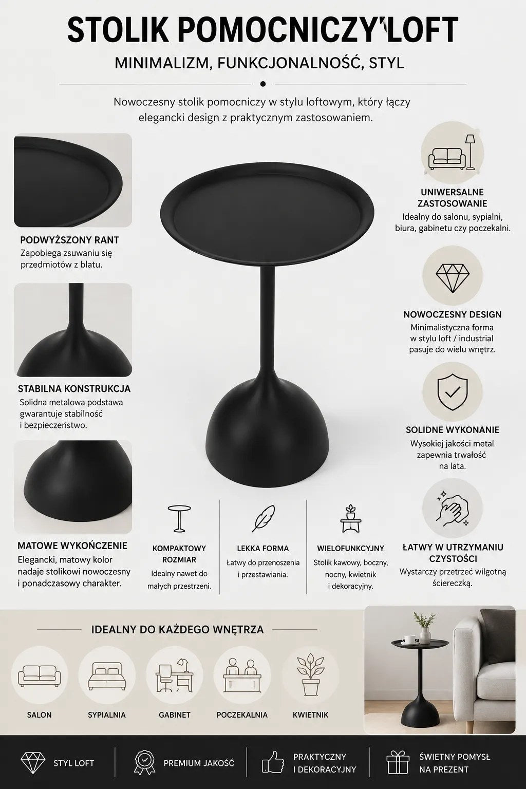 Kunert Round side table Vito, black metal - photo 5