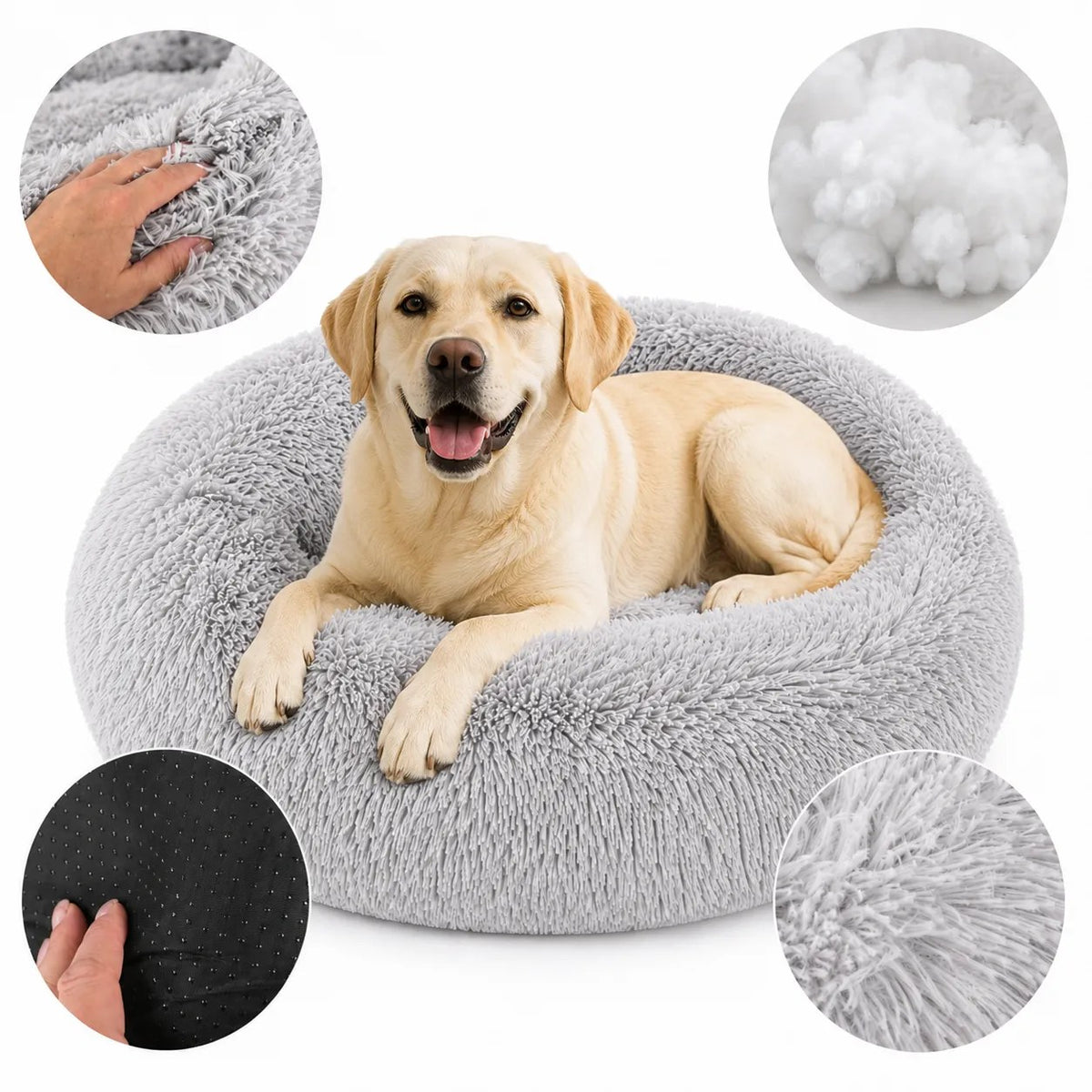 Kunert Round fluffy dog & cat bed MILO 80 cm – graphite