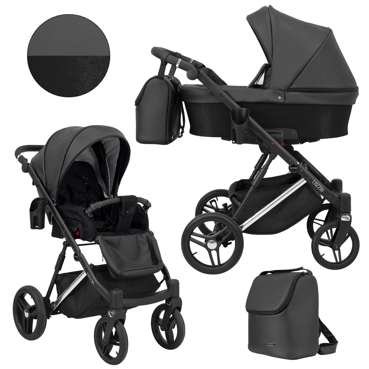 Wózek dziecięcy Kunert Lazzio Premium 2w1 - Srebrna rama - kolor: Czarny Eco