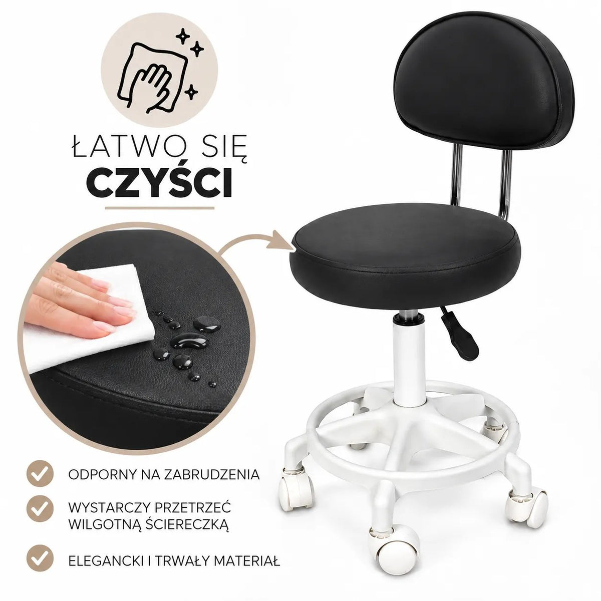 Kunert Beauty stool Bella with backrest, swivel – black - photo 8