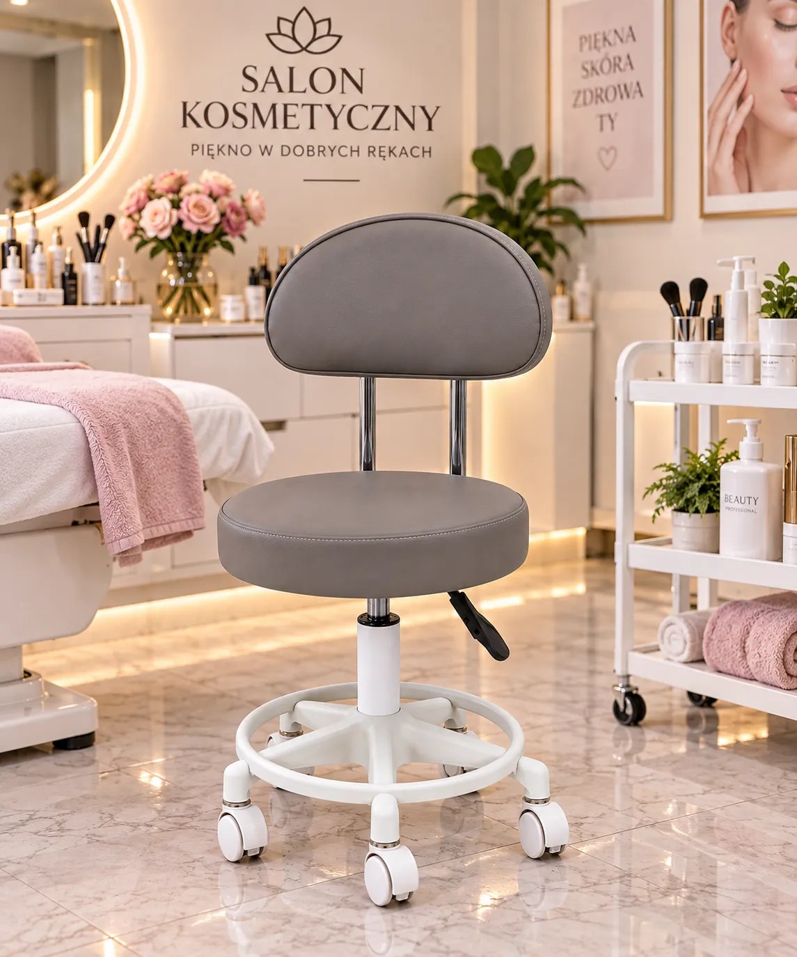 Kunert Beauty stool Bella with backrest, swivel – grey - photo 8