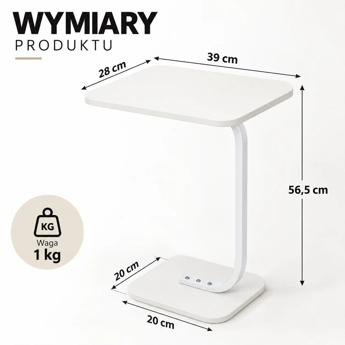 Kunert C-shaped side table Vero for sofa and laptop – white - photo 6