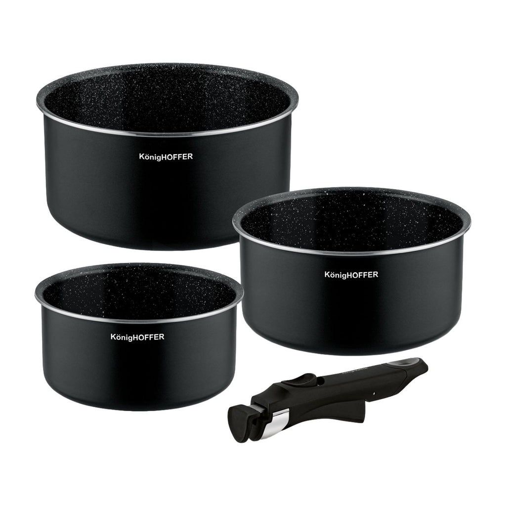Konighoffer Spinel Black Cookware Set – 16/18/20 cm, Detachable Handle