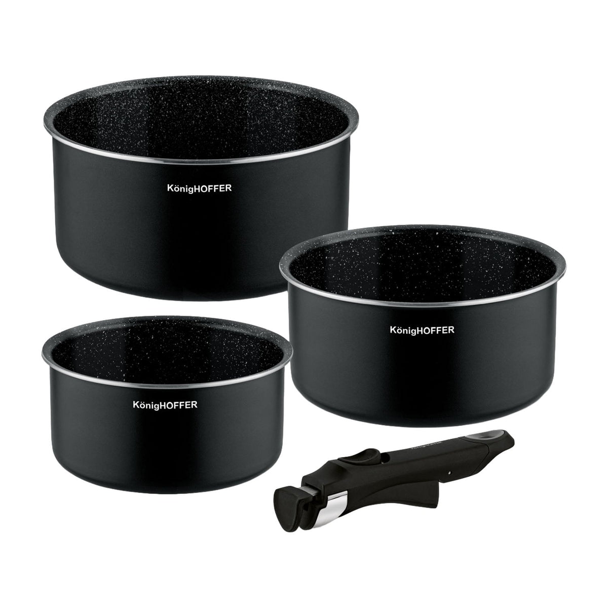 Konighoffer Spinel Black Cookware Set – 16/18/20 cm, Detachable Handle