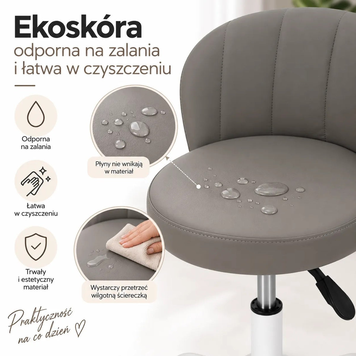 Kunert Beauty stool Aurea with backrest, height-adjustable – grey - photo 7