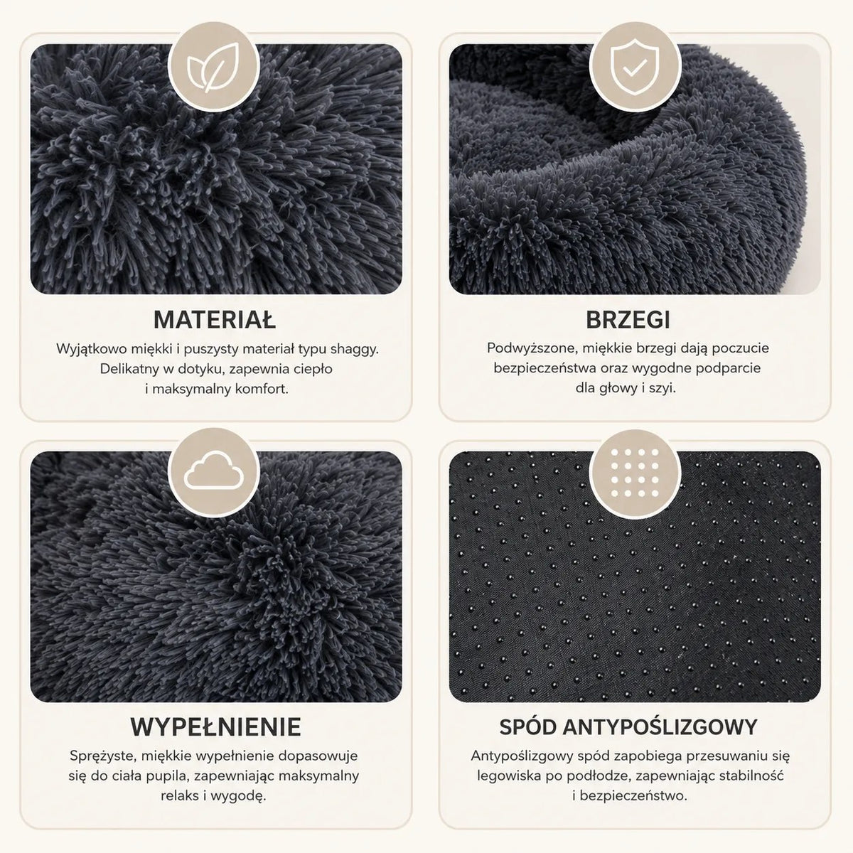 Kunert Round fluffy dog & cat bed MILO 80 cm – grey - photo 4