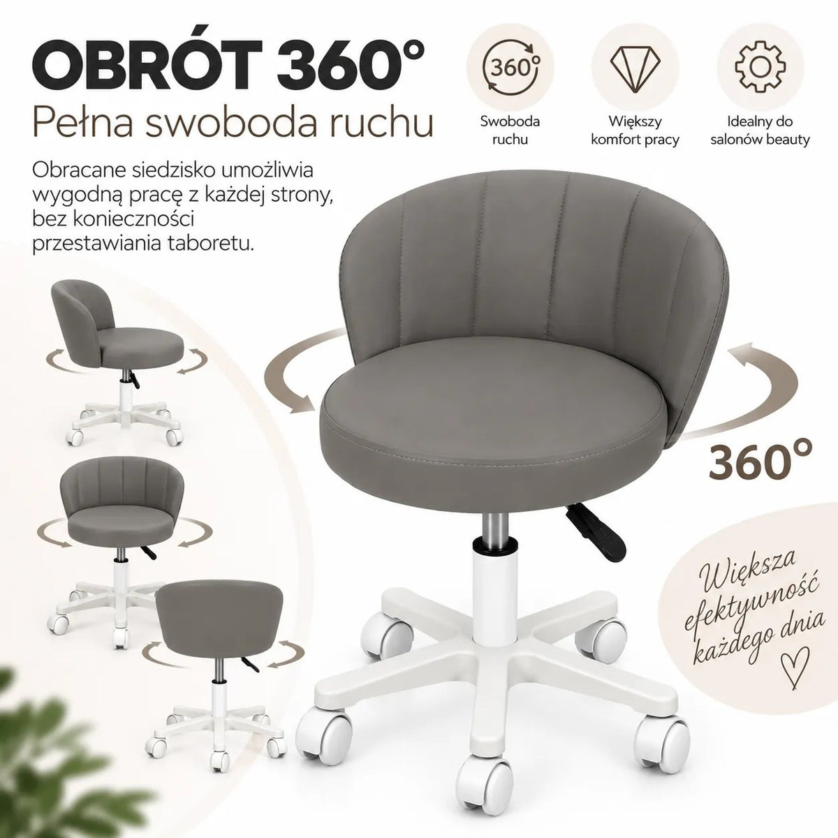 Kunert Beauty stool Aurea with backrest, height-adjustable – grey - photo 2