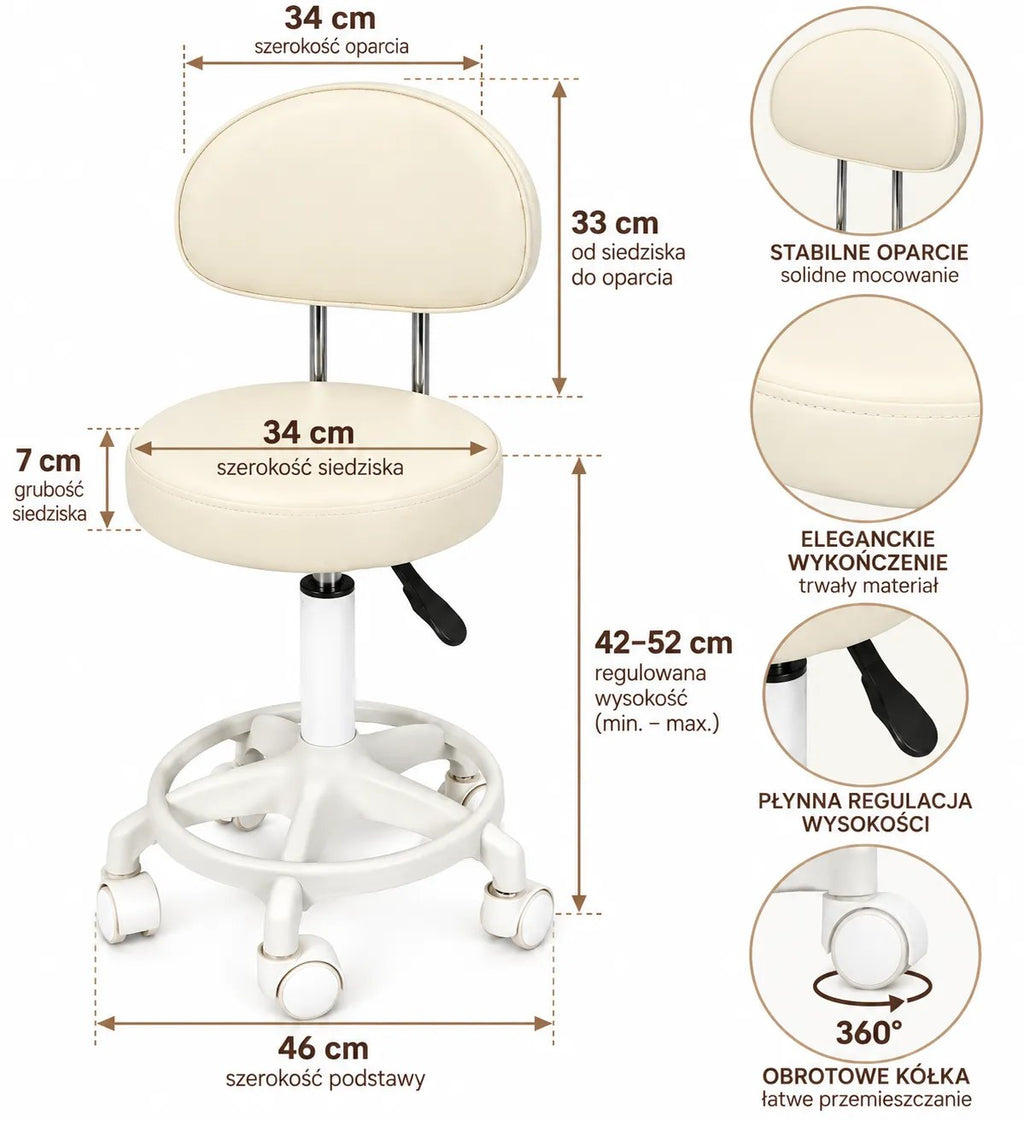Kunert Beauty stool Bella with backrest, swivel – white - photo 6