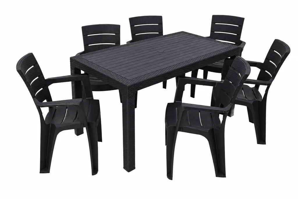 Kunert Garden furniture set Adler: table 140x80 cm + 6 chairs, rattan look – graphite